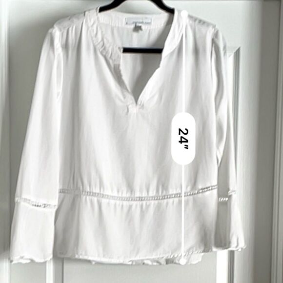 Fourteenth Place White Peplum Ladder Lace Blouse in White Lyocell - Picture 6 of 10